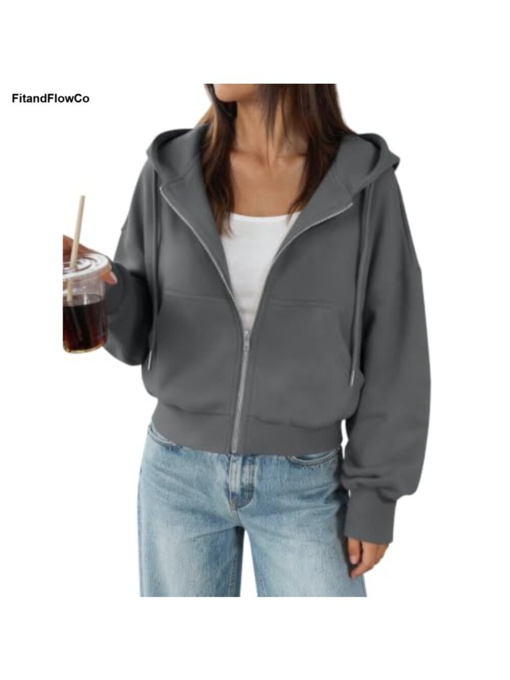Women's Zip Up Cropped Hoodie Fleece Lined Sweatshirt